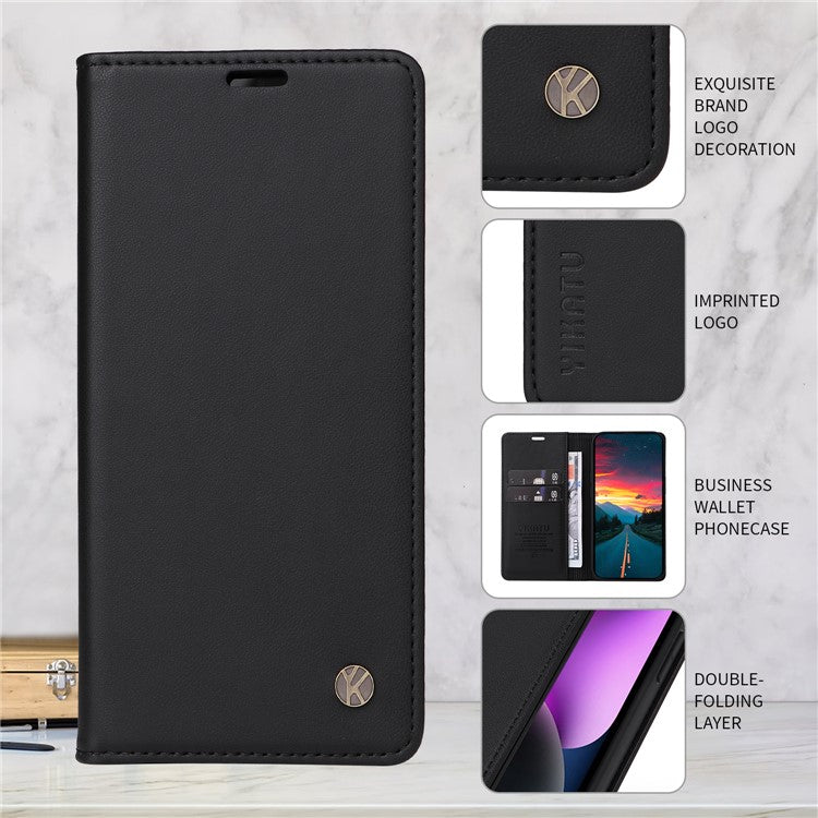 For Realme 14 Pro+ 5G Wallet Case YIKATU YK- 001 PU Leather Phone Cover with Stand - Black