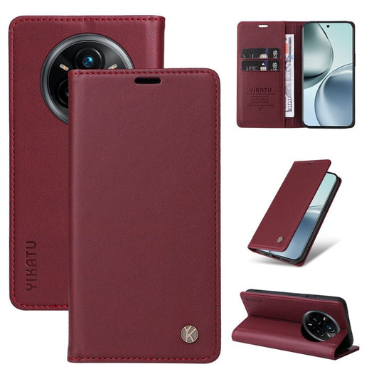 For Realme 14 Pro+ 5G Wallet Case YIKATU YK- 001 PU Leather Phone Cover with Stand - Wine Red