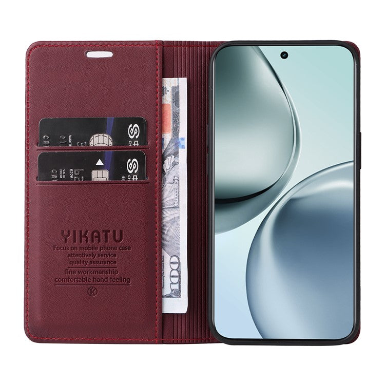 For Realme 14 Pro+ 5G Wallet Case YIKATU YK- 001 PU Leather Phone Cover with Stand - Wine Red