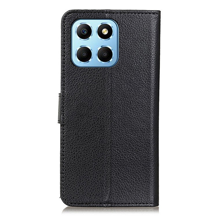 Litchi Texture Phone Cover for Honor X8 5G, Anti-scratch PU Leather Folio Flip Wallet Stand Protective Case - Black