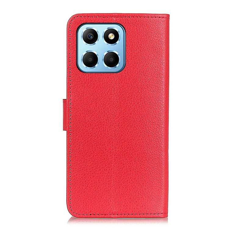 Litchi Texture Phone Cover for Honor X8 5G, Anti-scratch PU Leather Folio Flip Wallet Stand Protective Case - Red