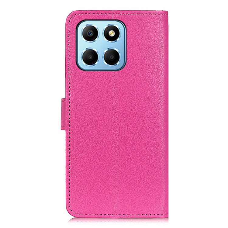 Litchi Texture Phone Cover for Honor X8 5G, Anti-scratch PU Leather Folio Flip Wallet Stand Protective Case - Rose