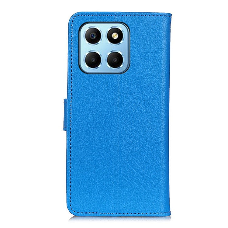 Litchi Texture Phone Cover for Honor X8 5G, Anti-scratch PU Leather Folio Flip Wallet Stand Protective Case - Blue