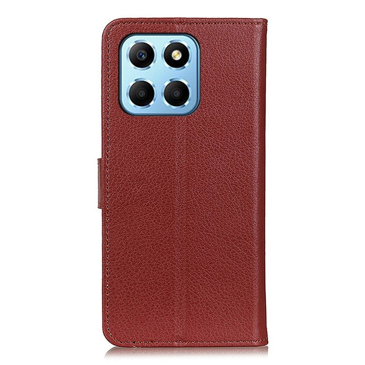 Litchi Texture Phone Cover for Honor X8 5G, Anti-scratch PU Leather Folio Flip Wallet Stand Protective Case - Brown