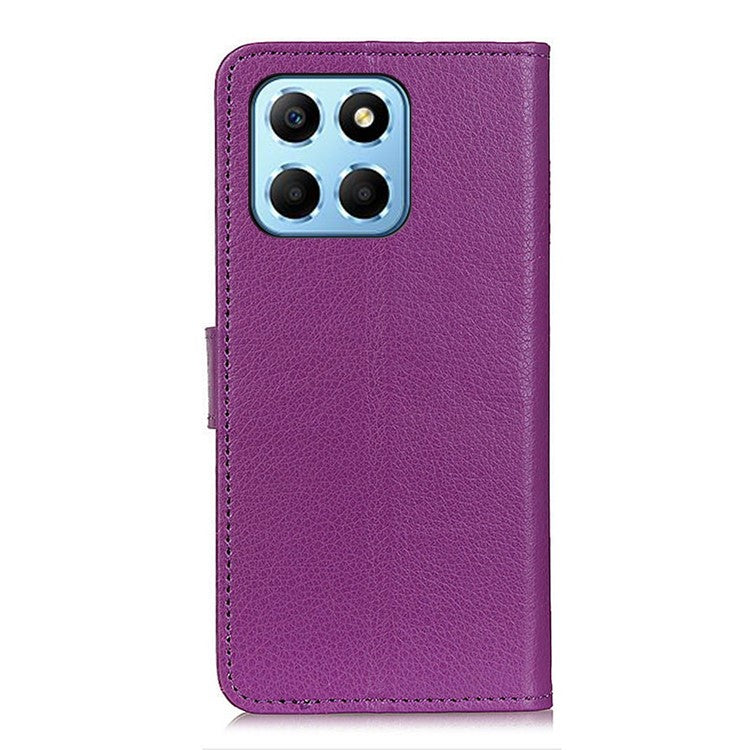 Litchi Texture Phone Cover for Honor X8 5G, Anti-scratch PU Leather Folio Flip Wallet Stand Protective Case - Purple