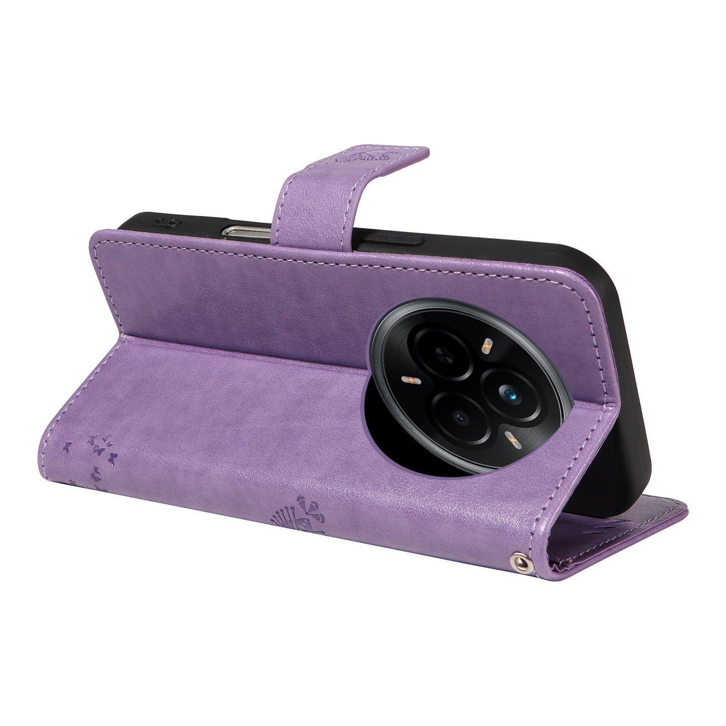 For Realme 14 Pro 5G Phone Case with Stand Cat Tree Pattern Leather Wallet Mobile Cover -  Light Purple