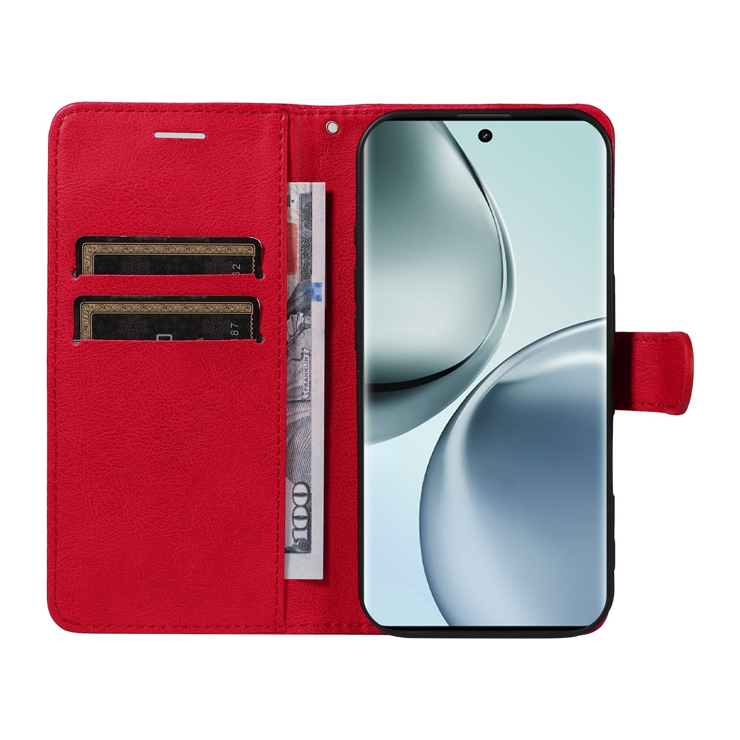 For Realme 14 Pro 5G Leather Wallet Case with Strap Solid Color Phone Stand Cover - Red