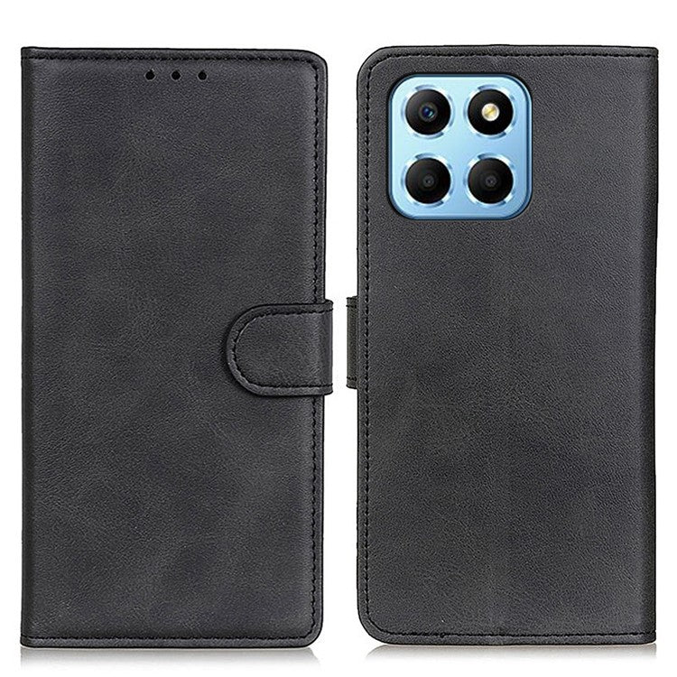 Cowhide Texture PU Leather Case for Honor X8 5G, Wallet Stand Magnetic Clasp Anti-scratch Phone Cover - Black