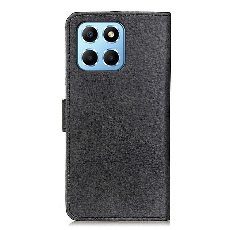 Cowhide Texture PU Leather Case for Honor X8 5G, Wallet Stand Magnetic Clasp Anti-scratch Phone Cover - Black