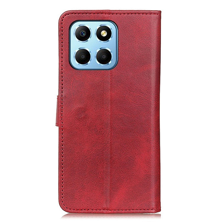 Cowhide Texture PU Leather Case for Honor X8 5G, Wallet Stand Magnetic Clasp Anti-scratch Phone Cover - Red