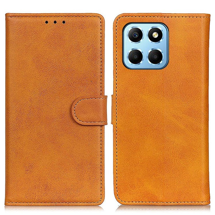 Cowhide Texture PU Leather Case for Honor X8 5G, Wallet Stand Magnetic Clasp Anti-scratch Phone Cover - Brown