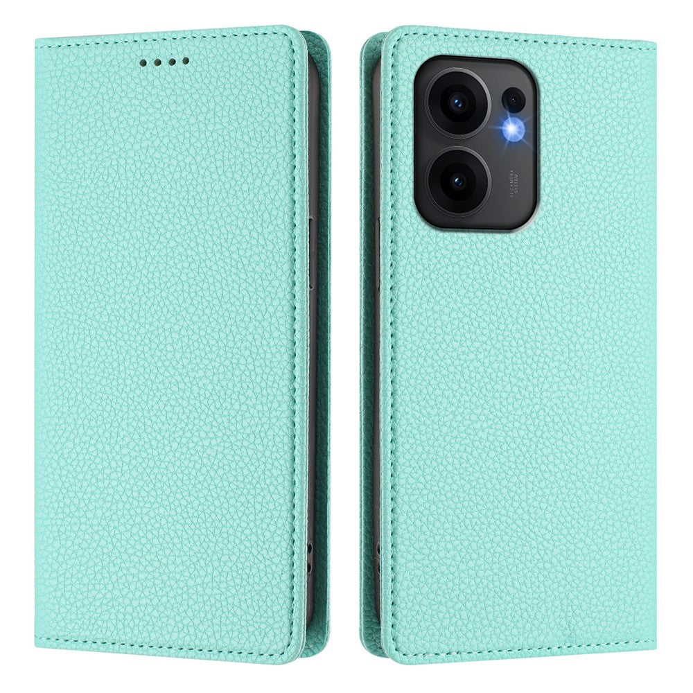 For Oppo Reno13 F 5G Wallet Case RFID Blocking Litchi Texture Leather Mobile Cover - Mint Green