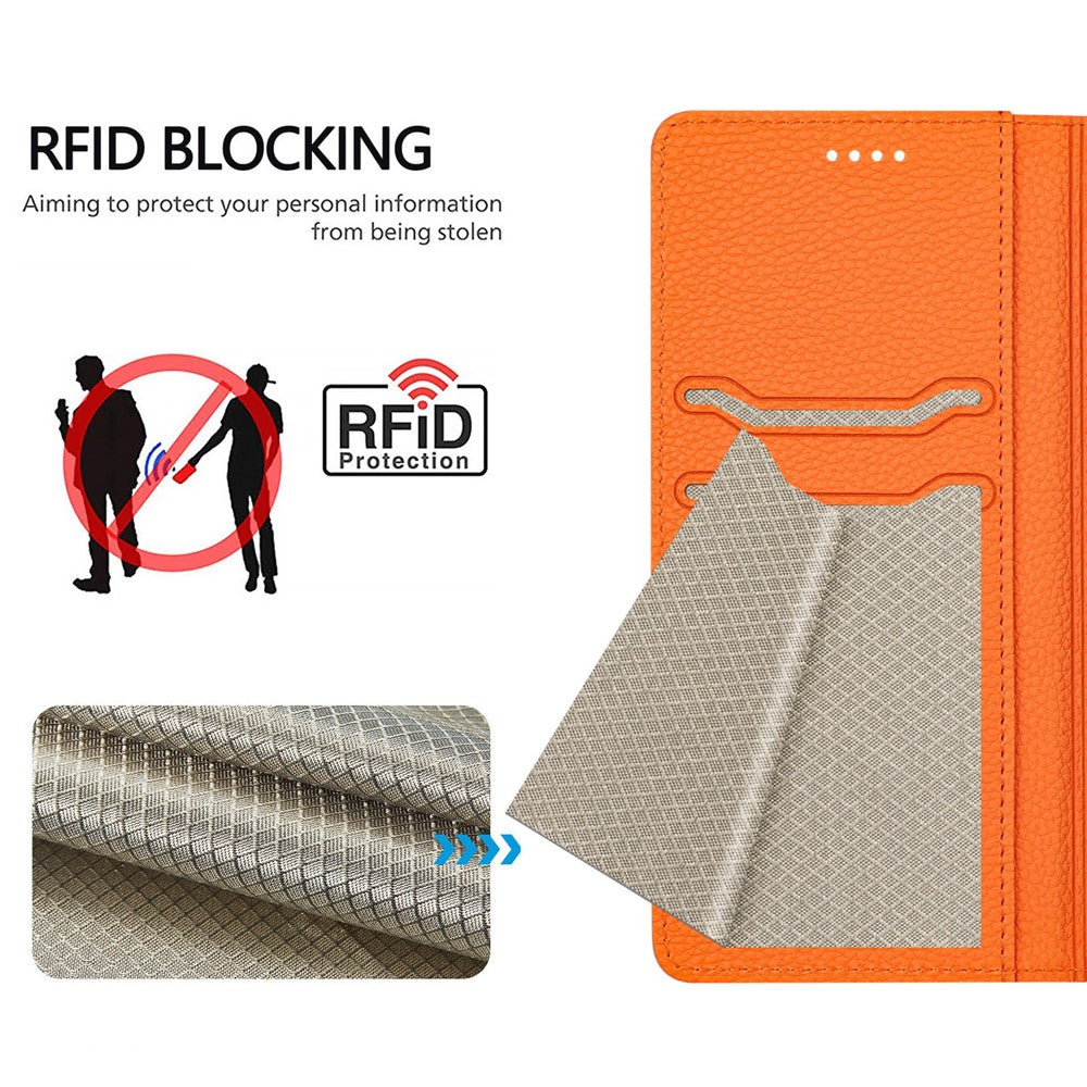 For Oppo Reno13 F 5G Wallet Case RFID Blocking Litchi Texture Leather Mobile Cover - Orange