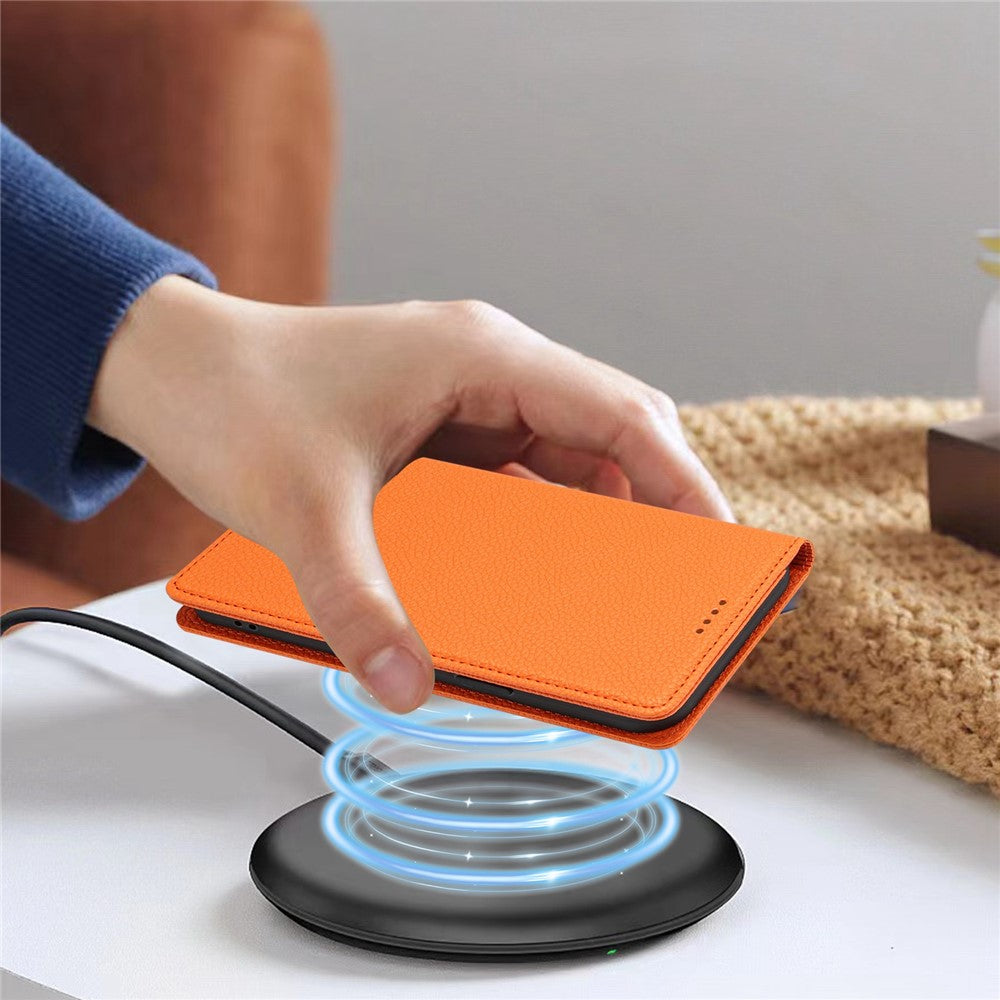 For Oppo Reno13 F 5G Wallet Case RFID Blocking Litchi Texture Leather Mobile Cover - Orange