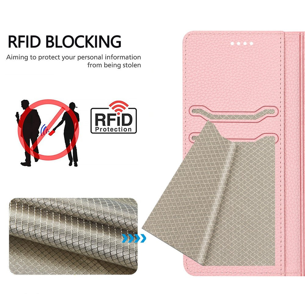 For Oppo Reno13 F 5G Wallet Case RFID Blocking Litchi Texture Leather Mobile Cover - Pink