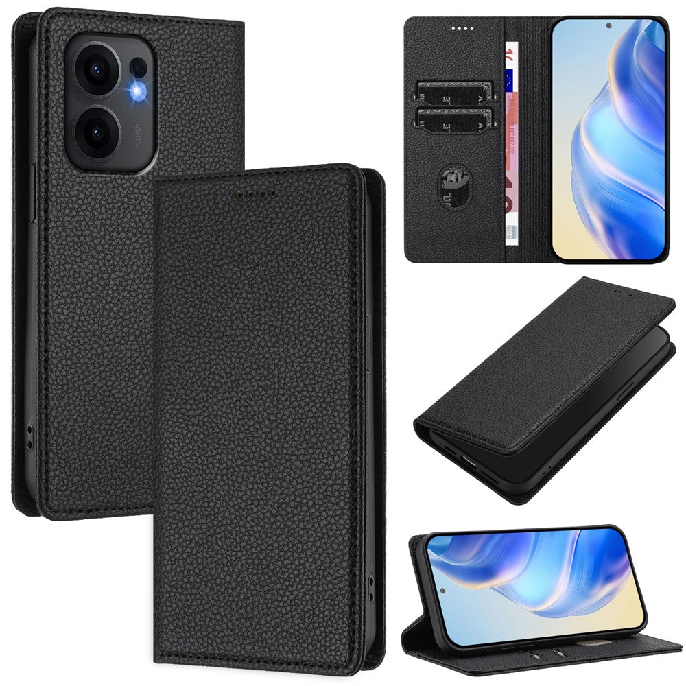 For Oppo Reno13 F 5G Wallet Case RFID Blocking Litchi Texture Leather Mobile Cover - Black