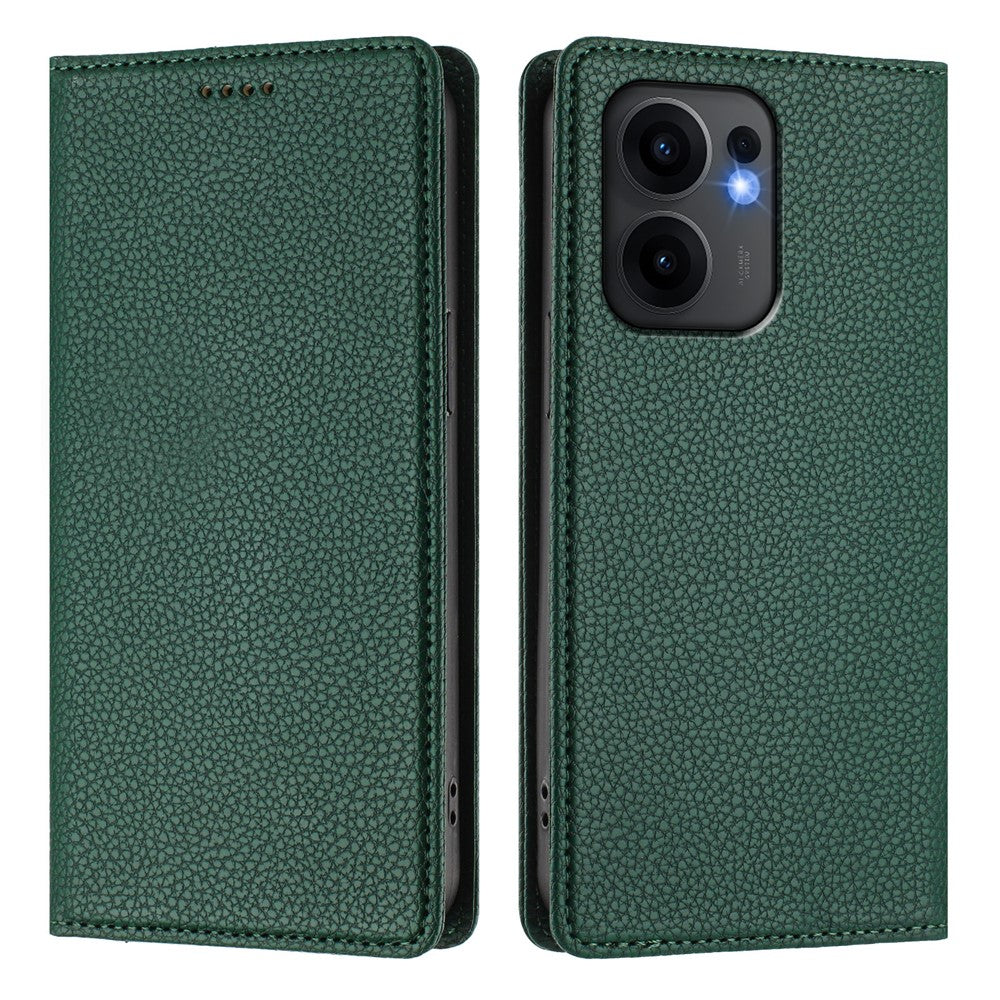 For Oppo Reno13 F 5G Wallet Case RFID Blocking Litchi Texture Leather Mobile Cover - Dark Green