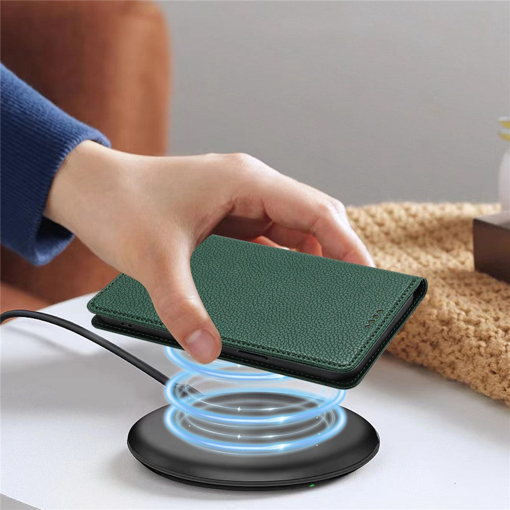 For Oppo Reno13 F 5G Wallet Case RFID Blocking Litchi Texture Leather Mobile Cover - Dark Green