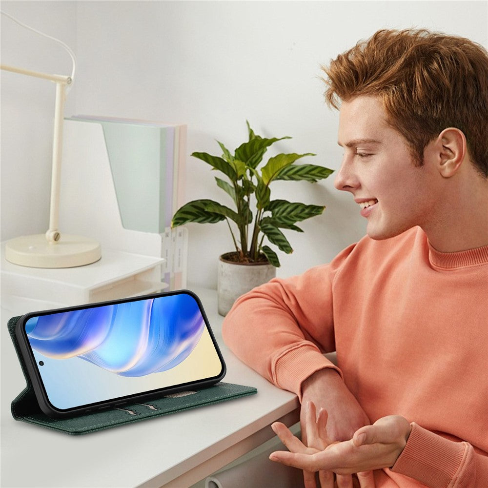 For Oppo Reno13 F 5G Wallet Case RFID Blocking Litchi Texture Leather Mobile Cover - Dark Green