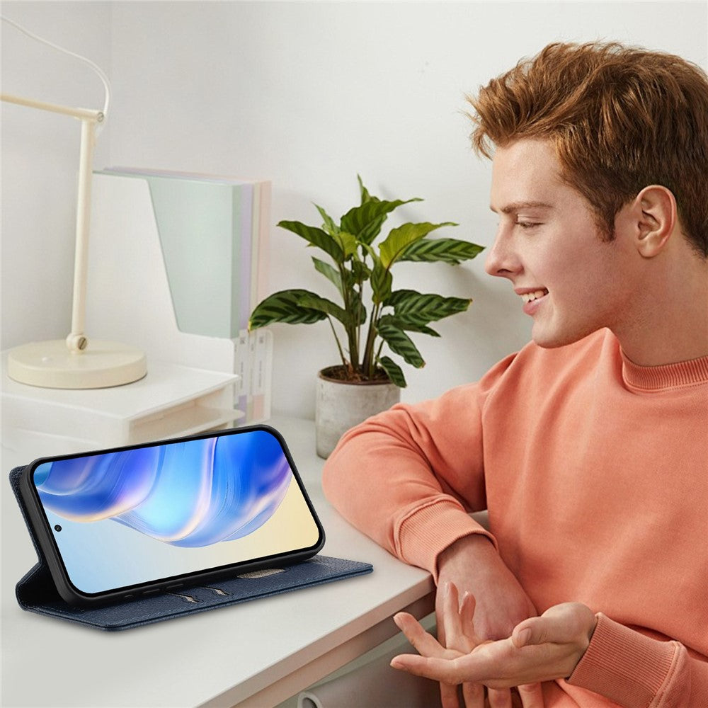 For Oppo Reno13 F 5G Wallet Case RFID Blocking Litchi Texture Leather Mobile Cover - Dark Blue