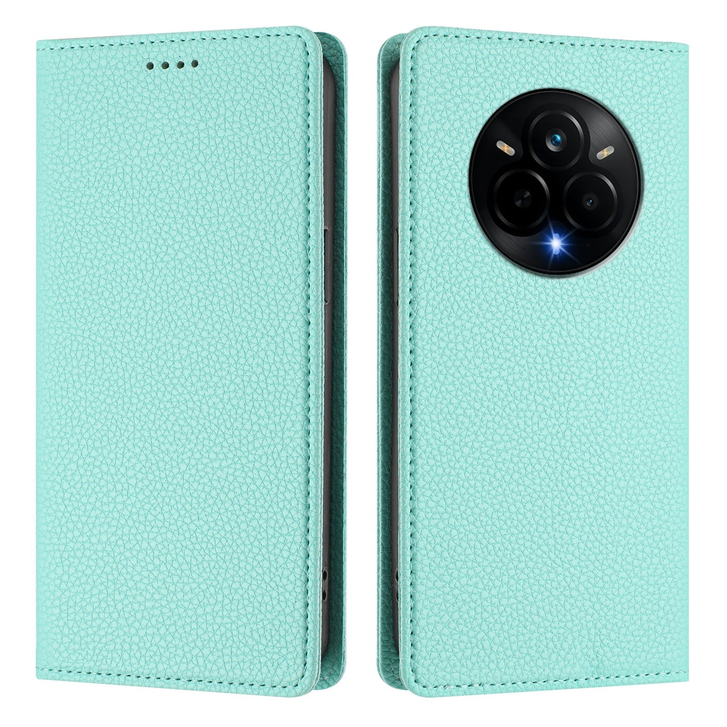 For Realme 14 Pro 5G Wallet Case RFID Blocking Litchi Texture Leather Mobile Cover - Mint Green