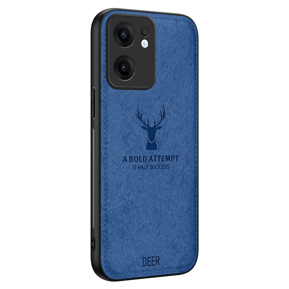For Oppo Reno13 F 5G Case Deer Pattern Cloth Texture PU + PC + TPU Phone Cover - Blue