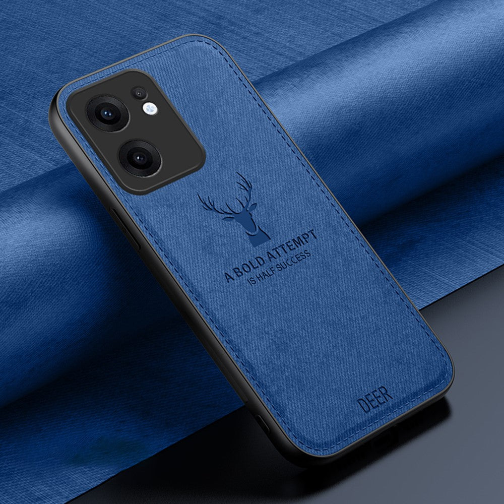 For Oppo Reno13 F 5G Case Deer Pattern Cloth Texture PU + PC + TPU Phone Cover - Blue
