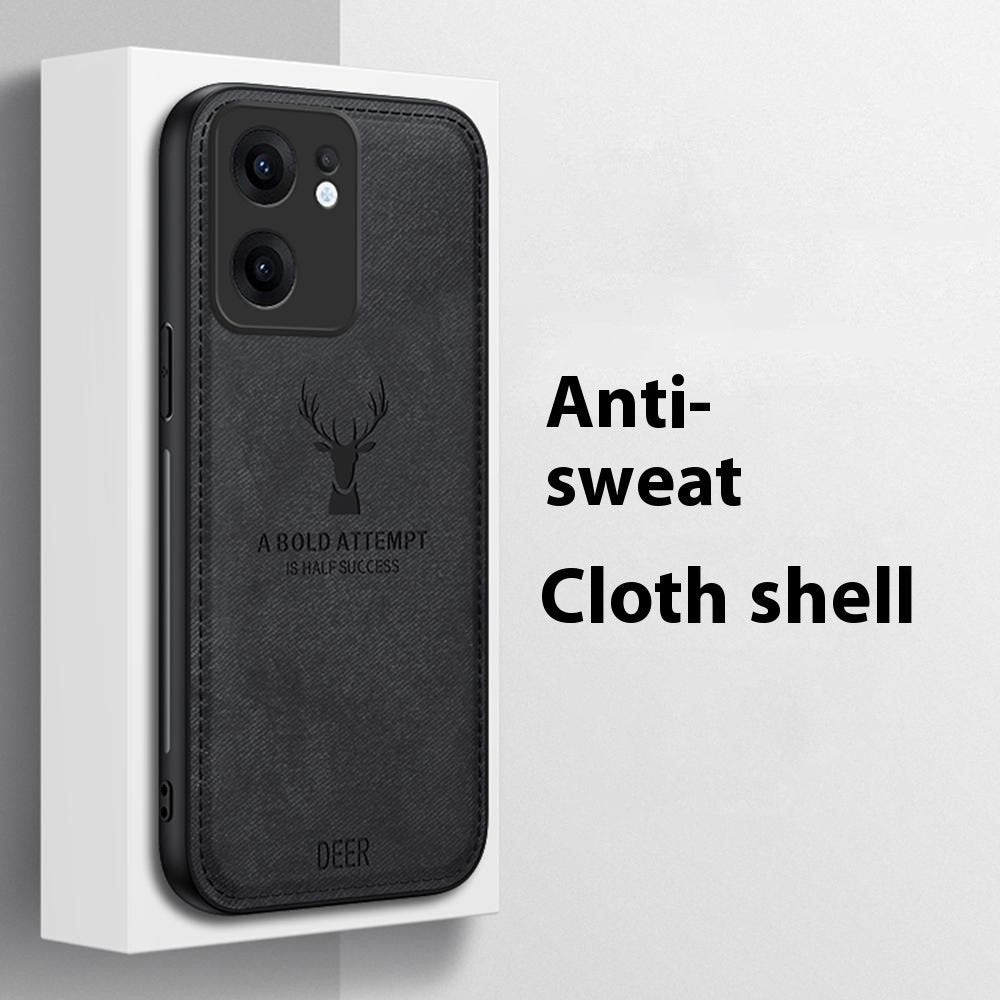For Oppo Reno13 F 5G Case Deer Pattern Cloth Texture PU + PC + TPU Phone Cover - Grey