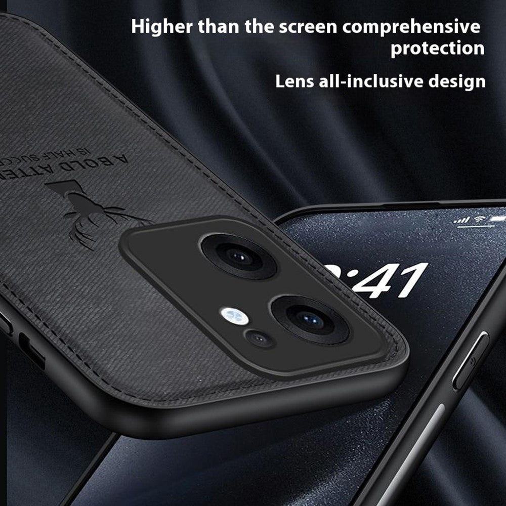For Oppo Reno13 F 5G Case Deer Pattern Cloth Texture PU + PC + TPU Phone Cover - Grey