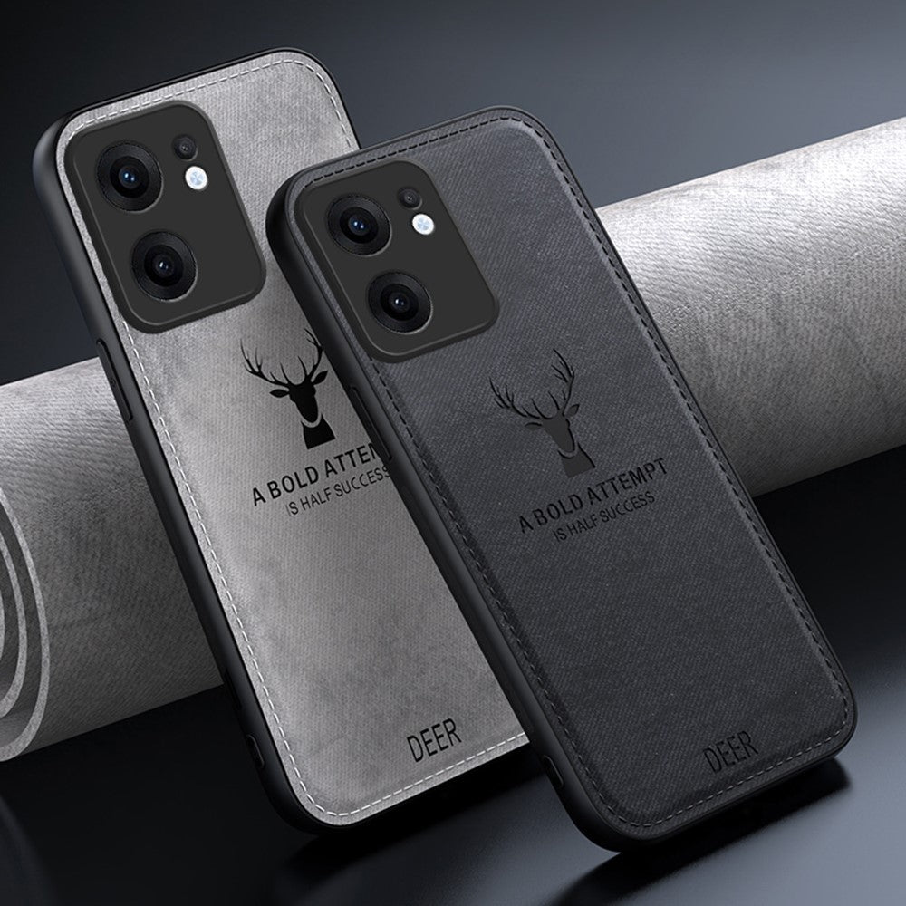 For Oppo Reno13 F 5G Case Deer Pattern Cloth Texture PU + PC + TPU Phone Cover - Grey