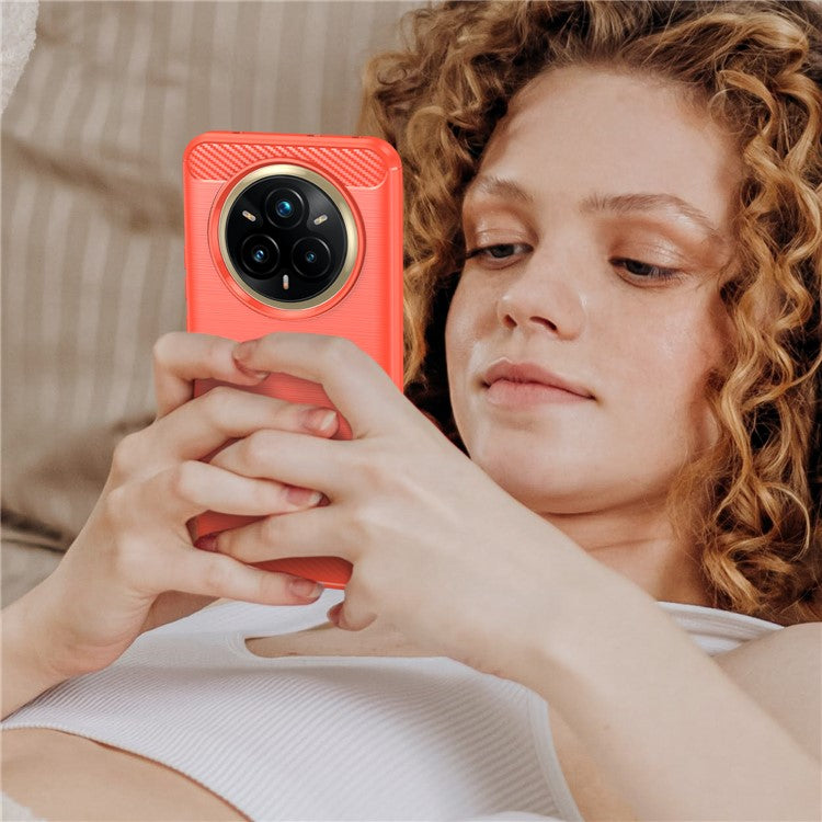 For Realme P3 Pro 5G Case Protective Phone Cover Carbon Fiber Texture Brushed - Red