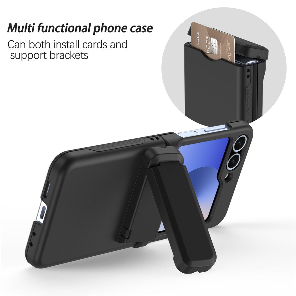 For Samsung Galaxy Z Flip7 FE 5G / Z Flip6 5G Case Spring Hinge Kickstand PC Folding Phone Cover with Card Slot - Black