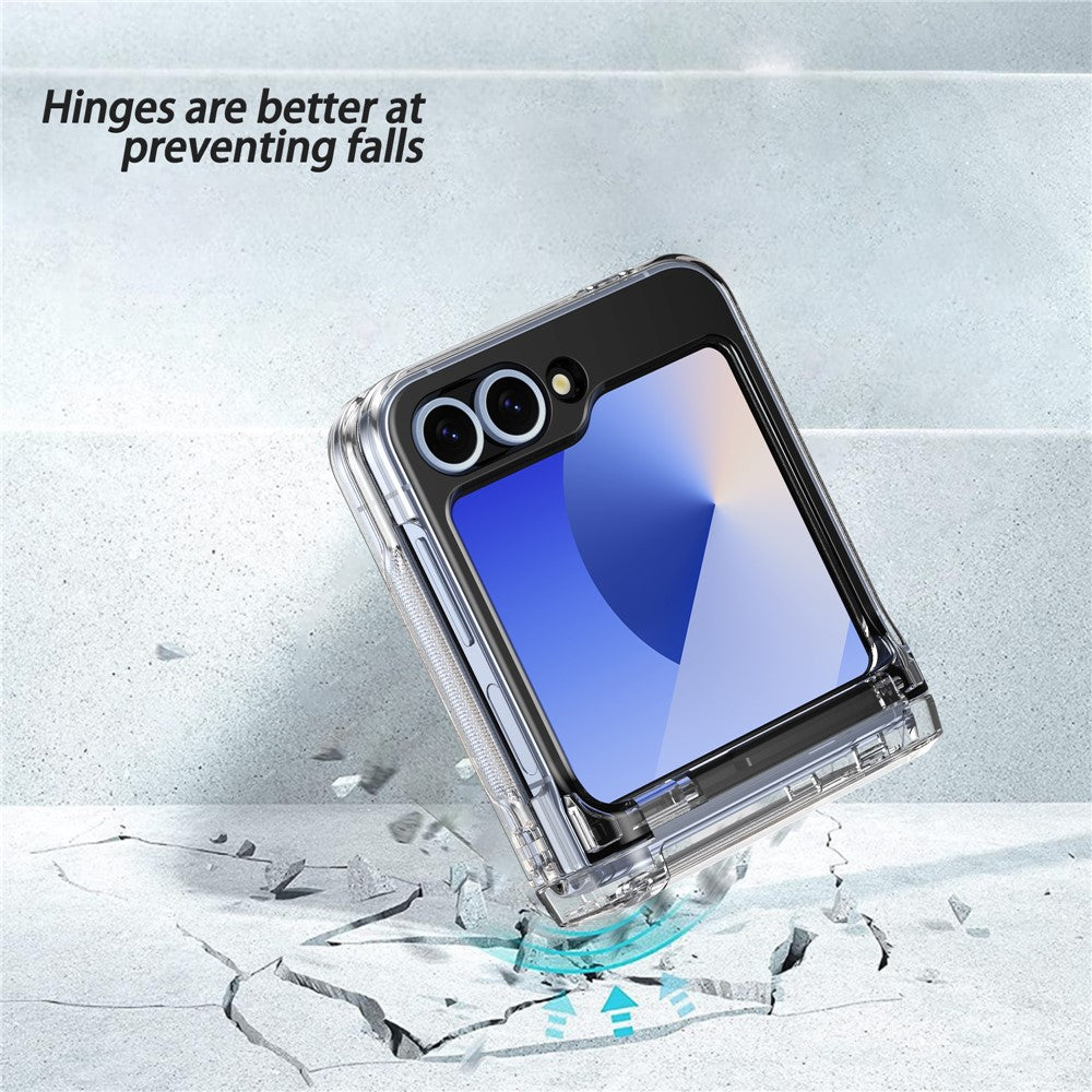 For Samsung Galaxy Z Flip7 FE 5G / Z Flip6 5G Case Spring Hinge Kickstand PC Folding Phone Cover with Card Slot - Transparent