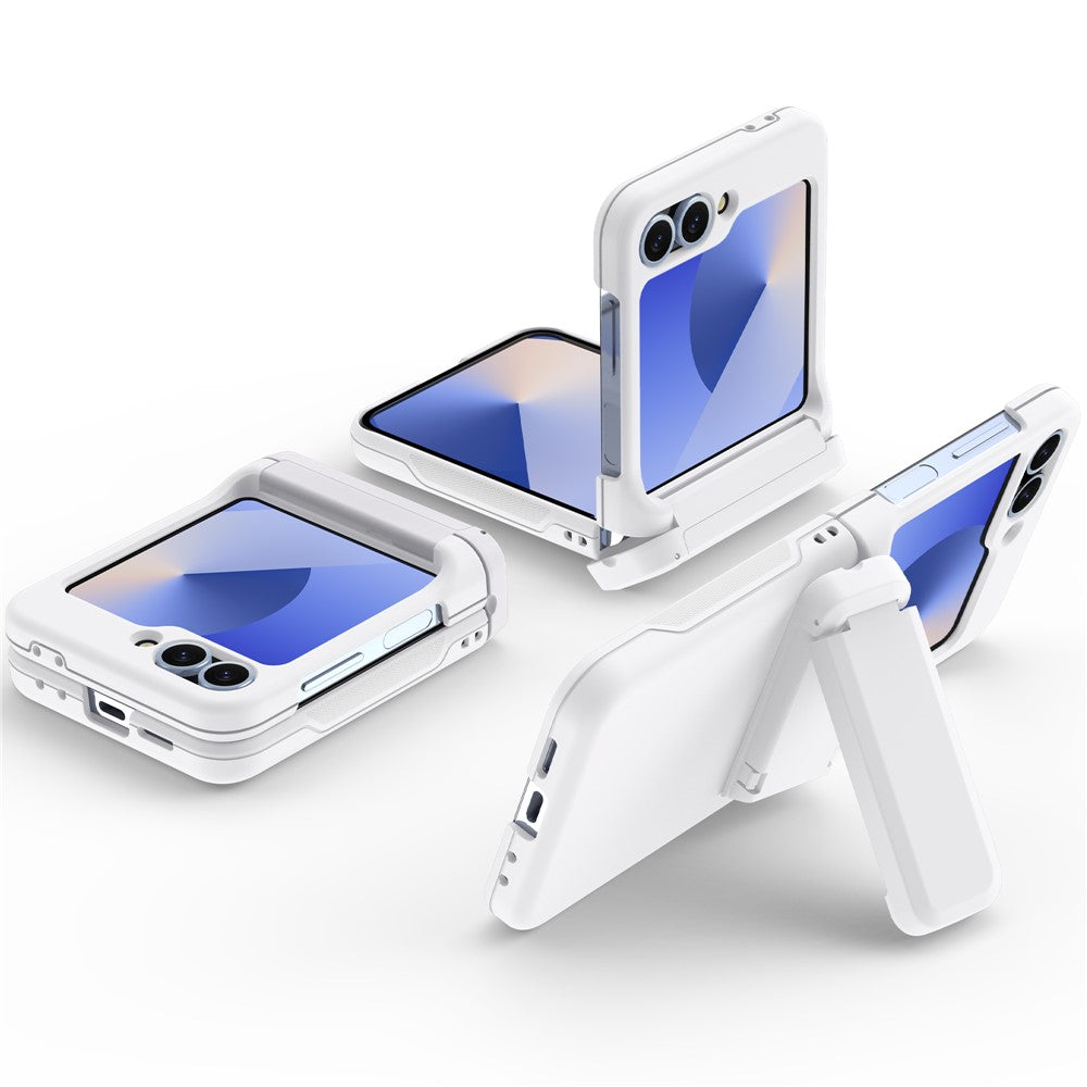 For Samsung Galaxy Z Flip7 FE 5G / Z Flip6 5G Case Spring Hinge Kickstand PC Folding Phone Cover with Card Slot - White