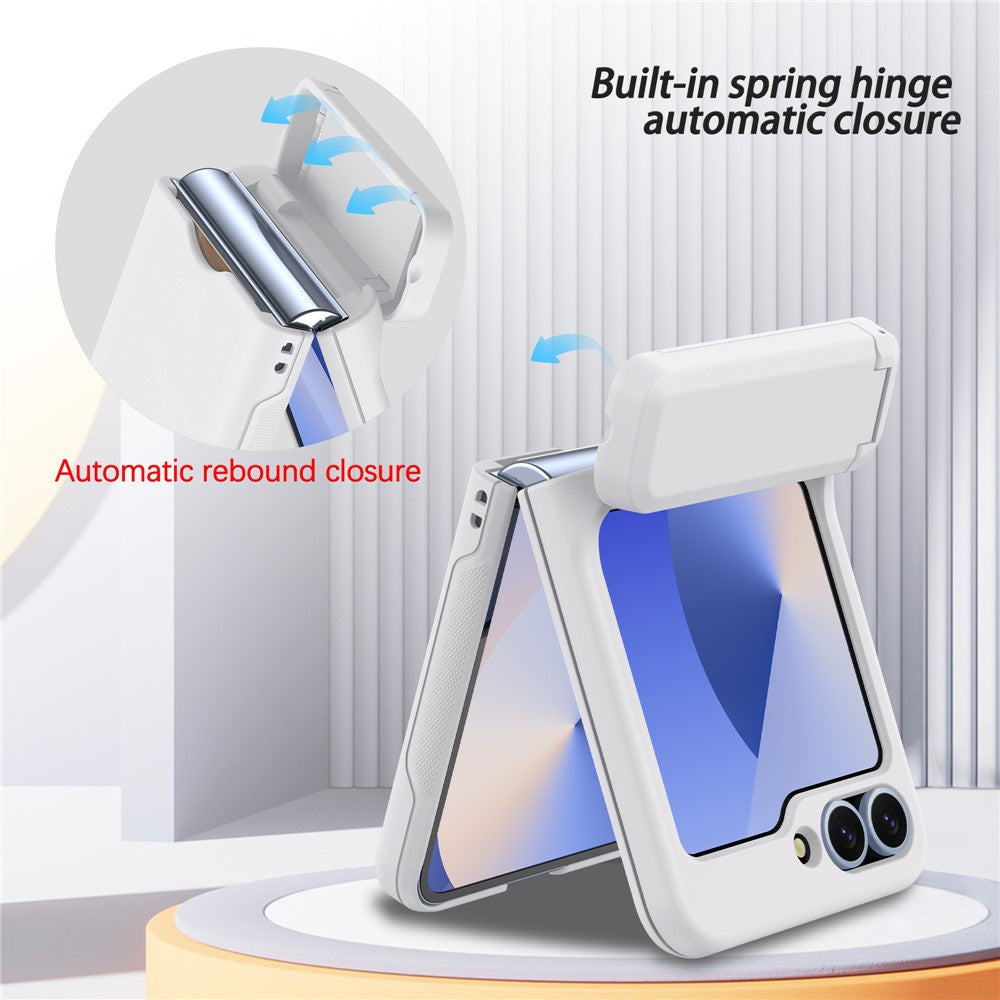 For Samsung Galaxy Z Flip7 FE 5G / Z Flip6 5G Case Spring Hinge Kickstand PC Folding Phone Cover with Card Slot - White