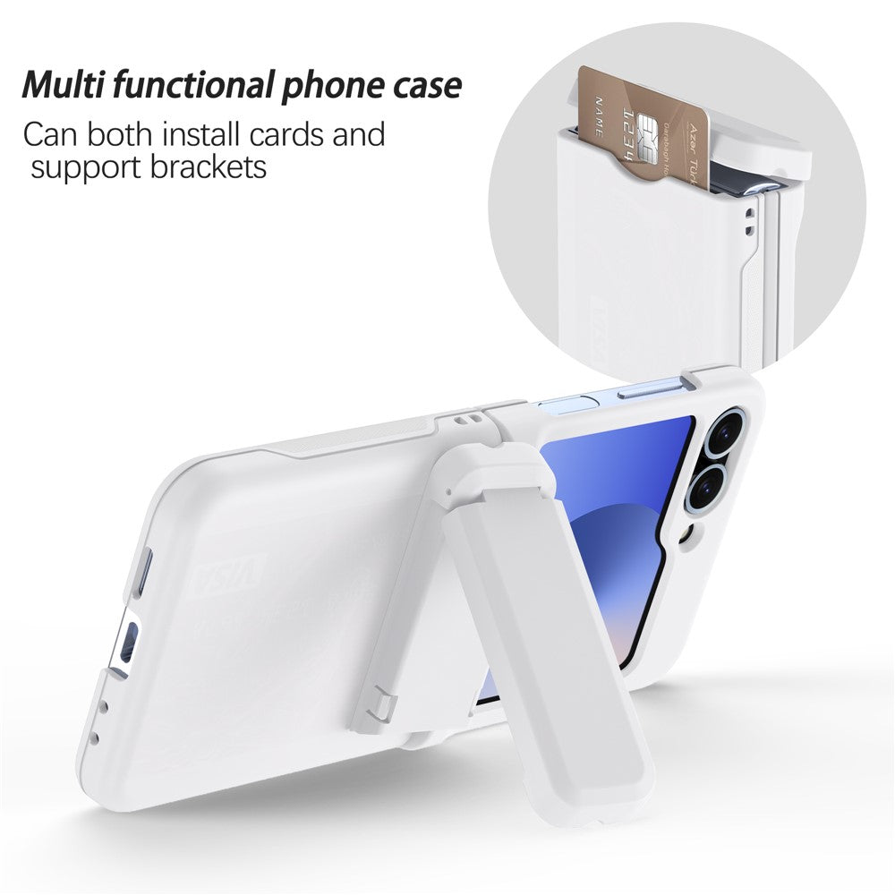 For Samsung Galaxy Z Flip7 FE 5G / Z Flip6 5G Case Spring Hinge Kickstand PC Folding Phone Cover with Card Slot - White