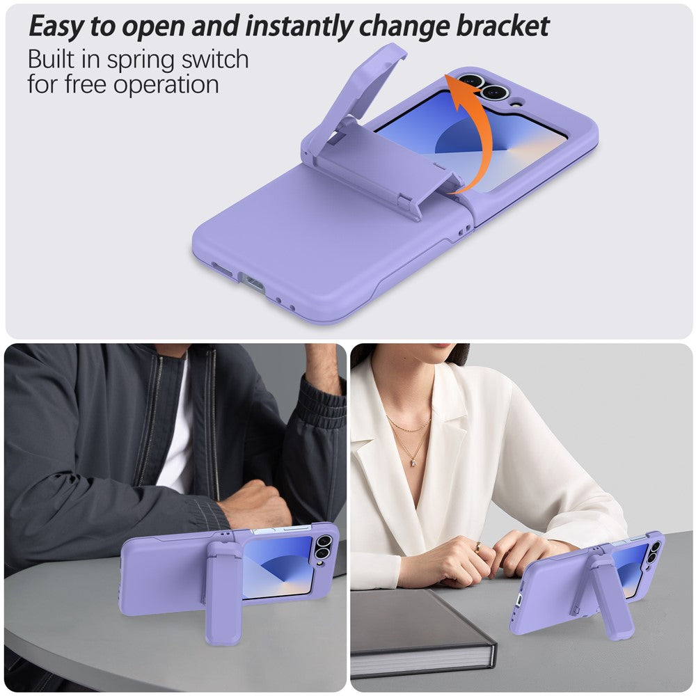 For Samsung Galaxy Z Flip7 FE 5G / Z Flip6 5G Case Spring Hinge Kickstand PC Folding Phone Cover with Card Slot - Light Purple