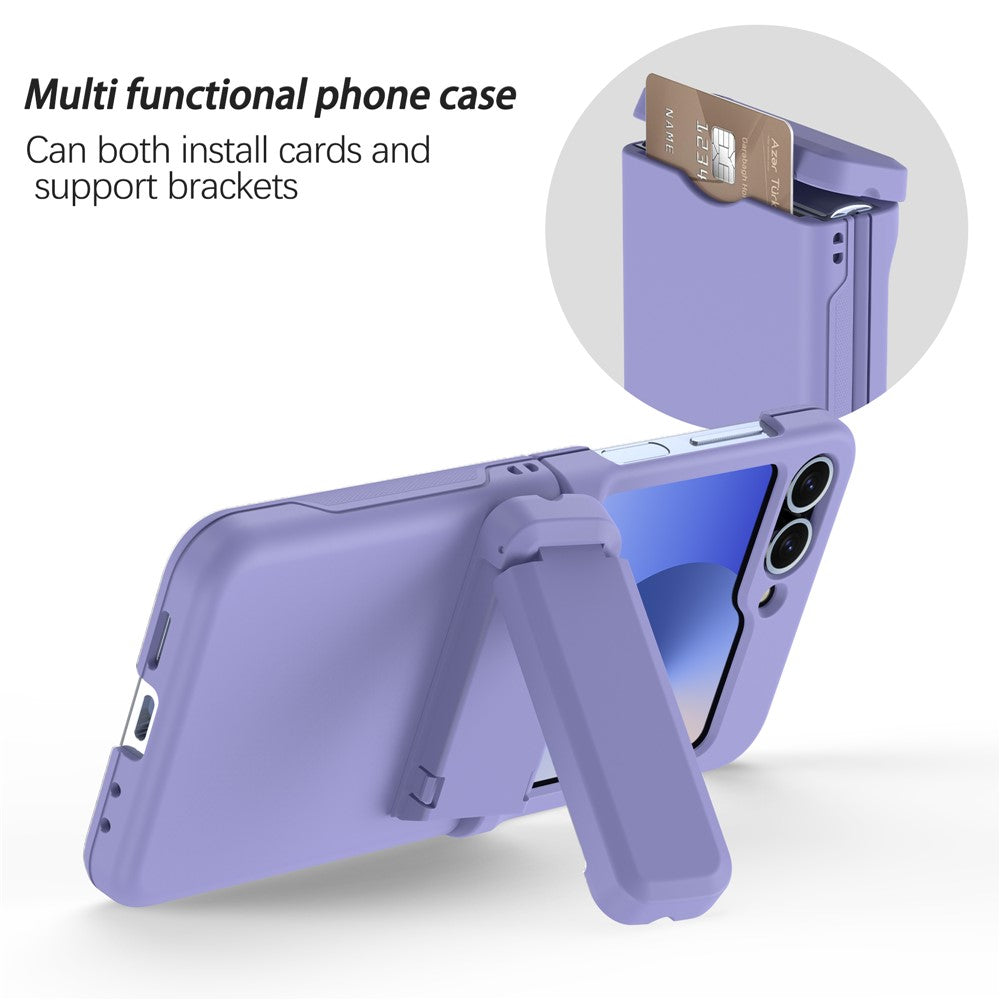 For Samsung Galaxy Z Flip7 FE 5G / Z Flip6 5G Case Spring Hinge Kickstand PC Folding Phone Cover with Card Slot - Light Purple