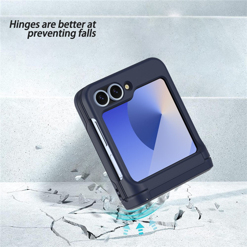 For Samsung Galaxy Z Flip7 FE 5G / Z Flip6 5G Case Spring Hinge Kickstand PC Folding Phone Cover with Card Slot - Navy Blue