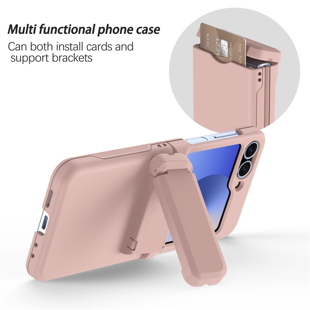 For Samsung Galaxy Z Flip7 FE 5G / Z Flip6 5G Case Spring Hinge Kickstand PC Folding Phone Cover with Card Slot - Pink