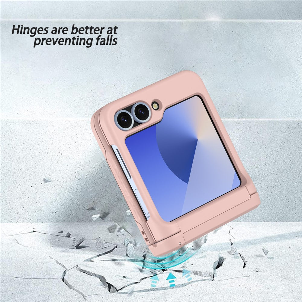 For Samsung Galaxy Z Flip7 FE 5G / Z Flip6 5G Case Spring Hinge Kickstand PC Folding Phone Cover with Card Slot - Pink