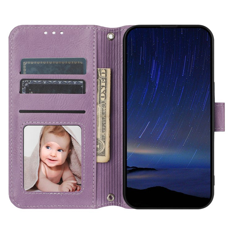 For Samsung Galaxy S25 Edge Case Zipper Pocket Leather Phone Cover with Crossbody Shoulder Strap - Purple