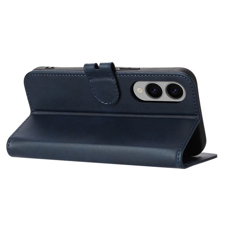 For Samsung Galaxy S25 Edge Case Happy Cat Pattern Imprinted Leather Wallet Phone Cover - Blue