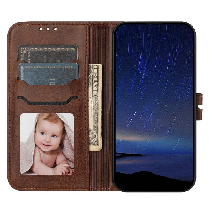 For Samsung Galaxy S25 Edge Case Happy Cat Pattern Imprinted Leather Wallet Phone Cover - Brown