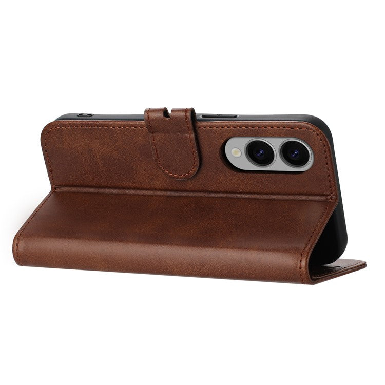 For Samsung Galaxy S25 Edge Case Happy Cat Pattern Imprinted Leather Wallet Phone Cover - Brown