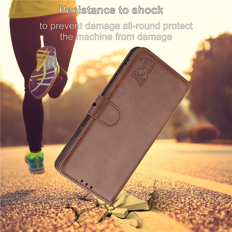For Samsung Galaxy S25 Edge Case Happy Cat Pattern Imprinted Leather Wallet Phone Cover - Brown