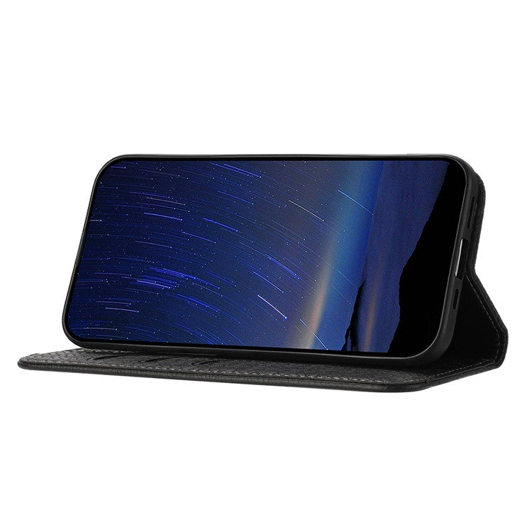 For Samsung Galaxy S25 Edge Case Woven Texture PU Leather Wallet Phone Cover - Black