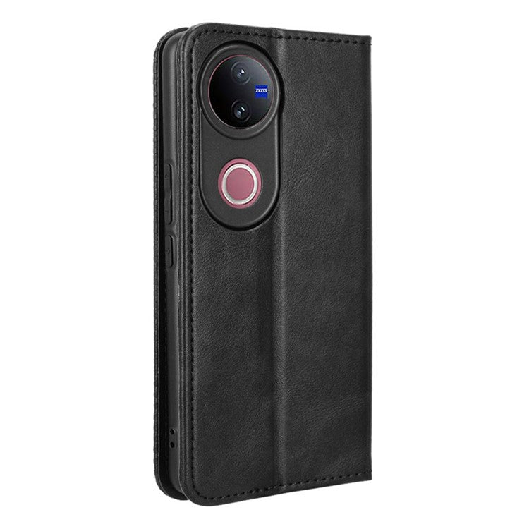 For vivo V50 5G Case Wallet Stand Retro Texture Leather Phone Cover - Black