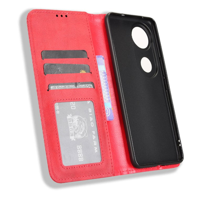 For vivo V50 5G Case Wallet Stand Retro Texture Leather Phone Cover - Red