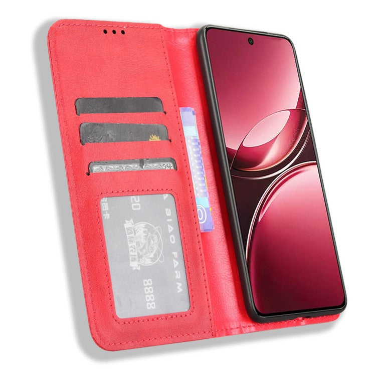 For vivo V50 5G Case Wallet Stand Retro Texture Leather Phone Cover - Red